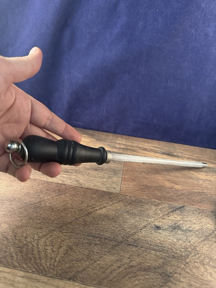 Black Handle Knife Sharpener Honing Steel W/ Hanging Loop