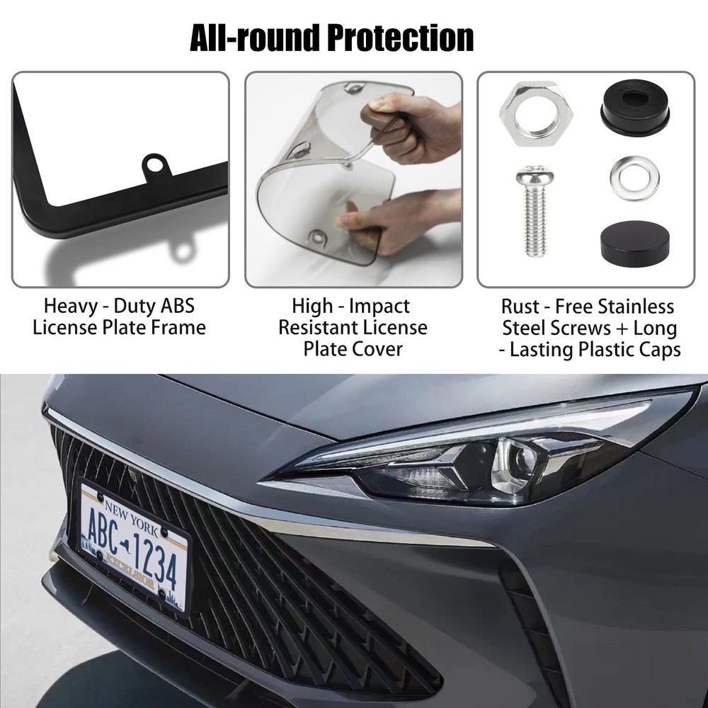 New 2X Unbreakable License Plate Covers+Frames Auto Tag Shield Protector Gray