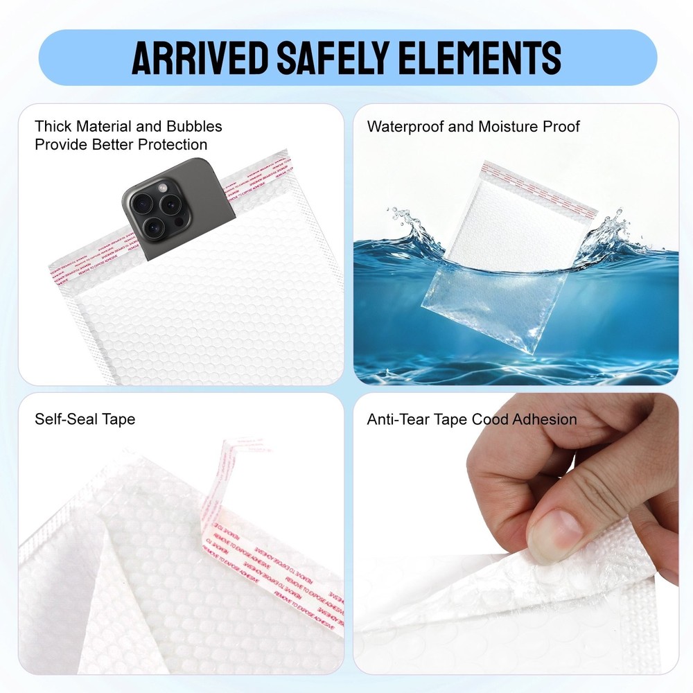 200PC White 7.8" x9.8" Poly Bubble Mailers Padded Envelopes Packaging Bubble Pak