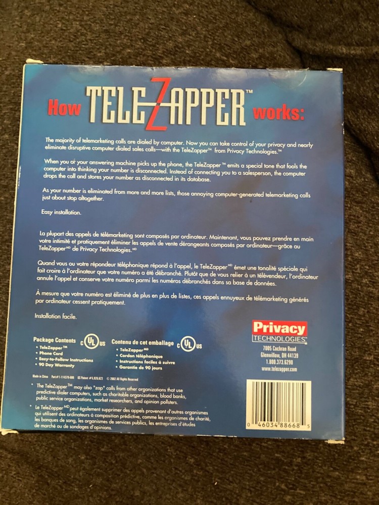 TELE ZAPPER BY PRIVACY TECHNOLOGIES NEW!!!
