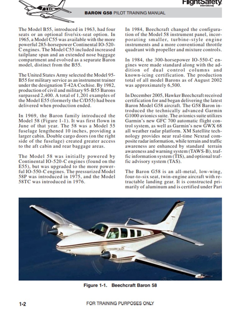 Beechcraft Baron G58 Pilot Training Manual - IMPROVED - on a USB Flash Drive