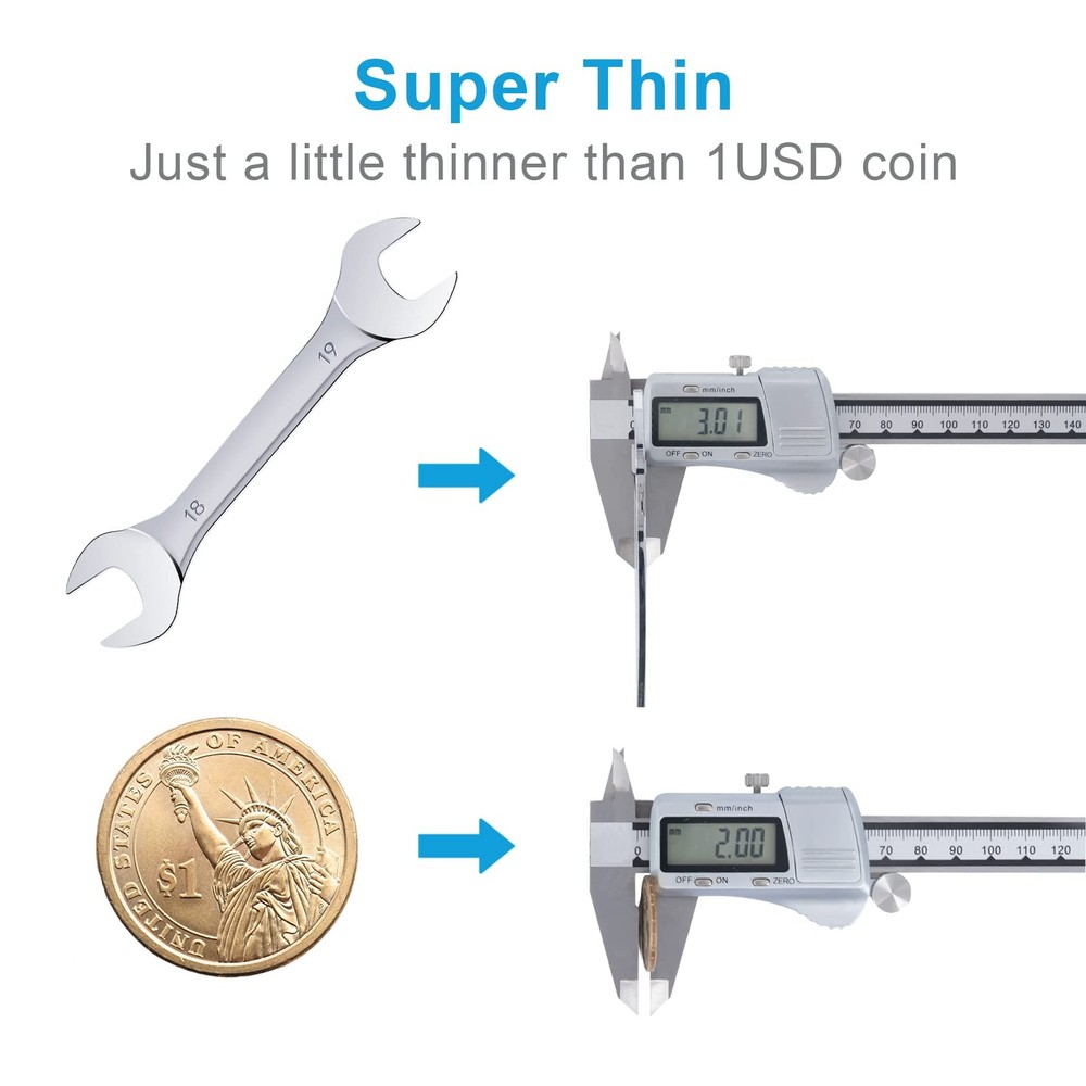 Ocasar 6Pcs Super Thin Open End Wrenches Set, Premium Mirror Polish Silver