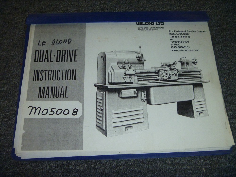 LeBlond M05008 Dual-Drive Lathe Owner Operator Instruction Manual