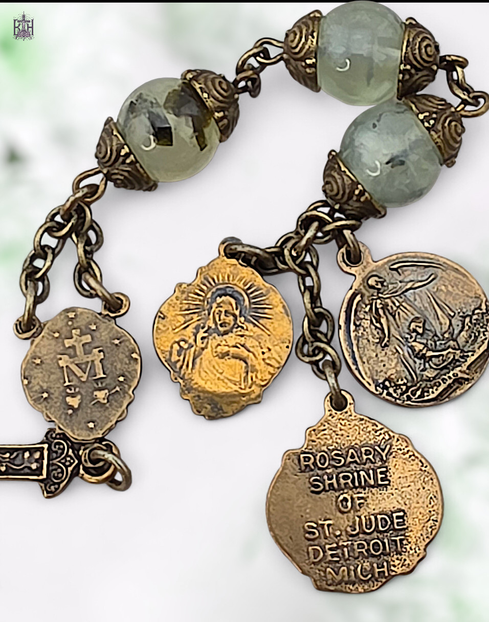Healing Miracles Saints Jude Rita Raphael 3 Hail Marys Chaplet - Bronze|Prehnite