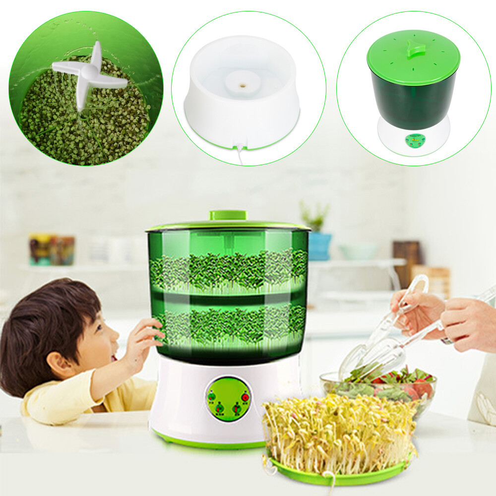 2-Layer Automatic Bean Sprout Maker Household Bean Sprouts Machine 360 Sprinkler
