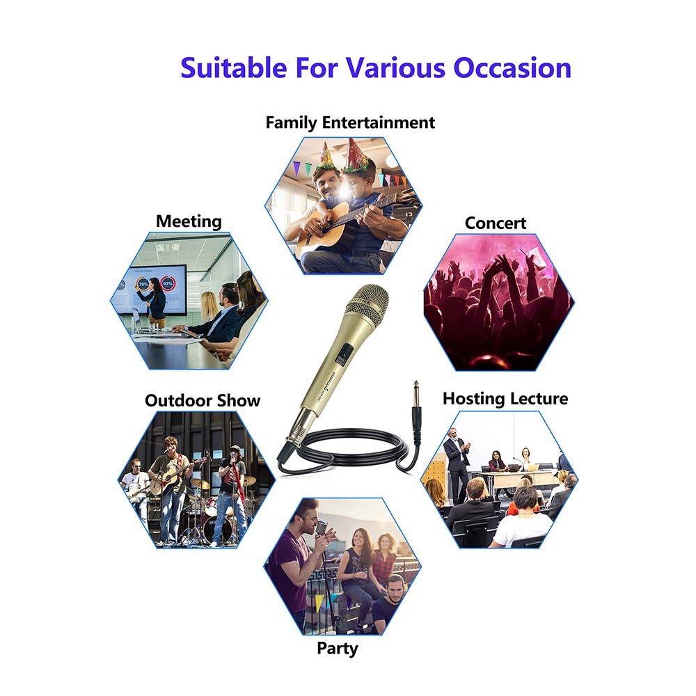 Unidirectional Wired Handheld Microphone Dynamic XLR Cable Mic for Singing Speak