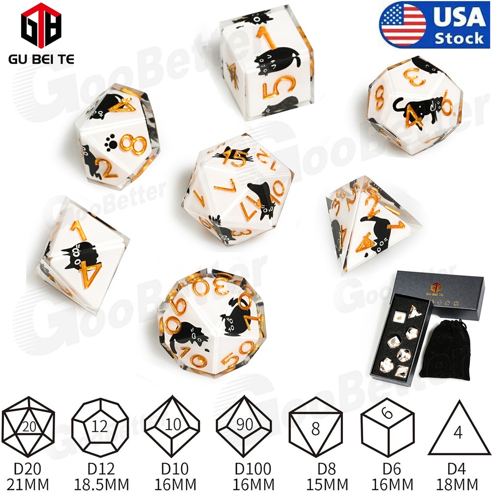 7 DND Dice Set Cute Cat Pattern Polyhedral Dice for Dungeons & Dragons Tabletop