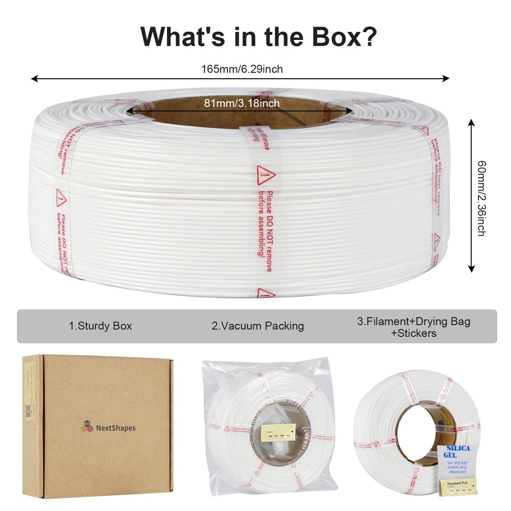 Standard PLA Refilament 1.75mm, 1kg 3D Printer Refill for Reusable Spools(2.2...