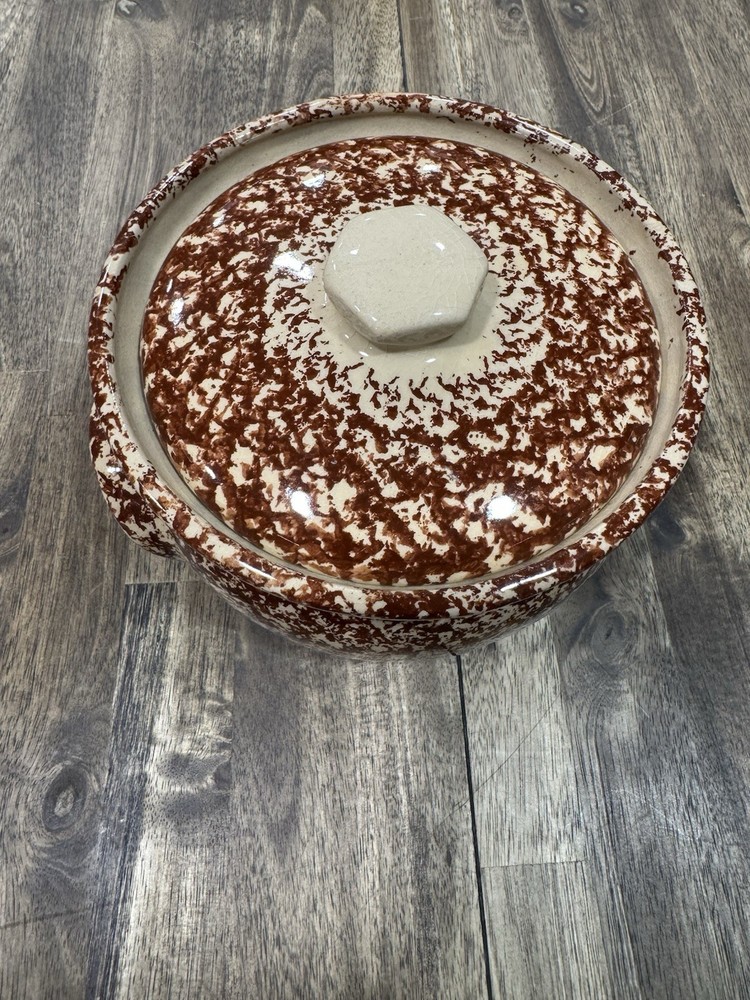 Small Brown Spongeware Cookie Jar Bean Pot RRP