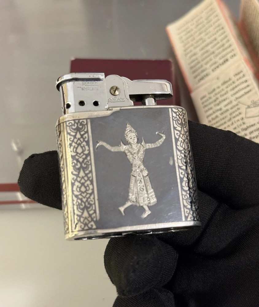 Vintage Ronson Whirlwind Sterling Silver Lighter – Siam Dancing Figures