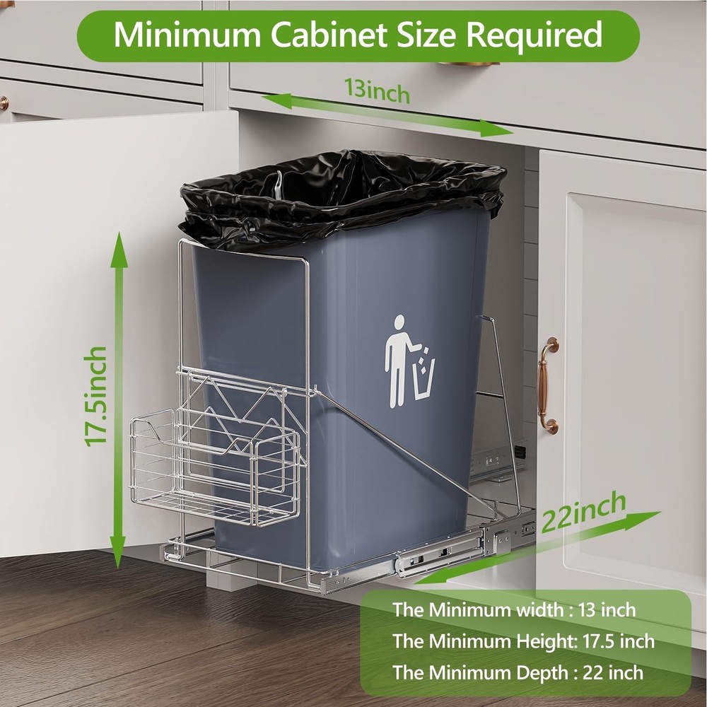 LIONONLY Pull Out Trash Can Rack Under Cabinet, Under Sink Trash Can for 7-11...