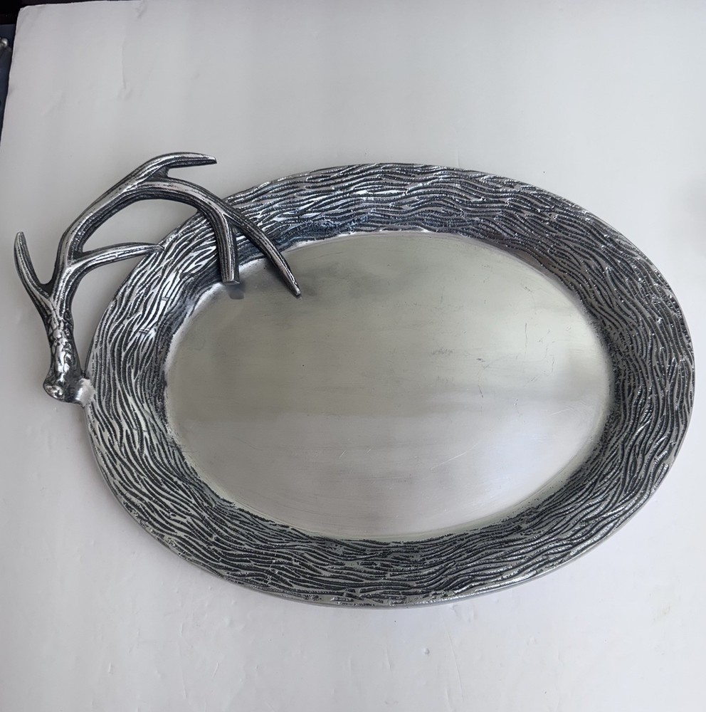 Large Pewter Antler Serving Platter 15.5” x 11”