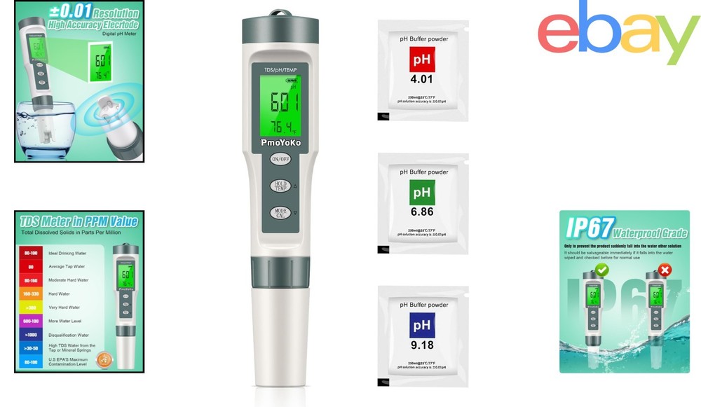 High Precision Water Tester for pH, TDS & Temperature with Backlight Feature