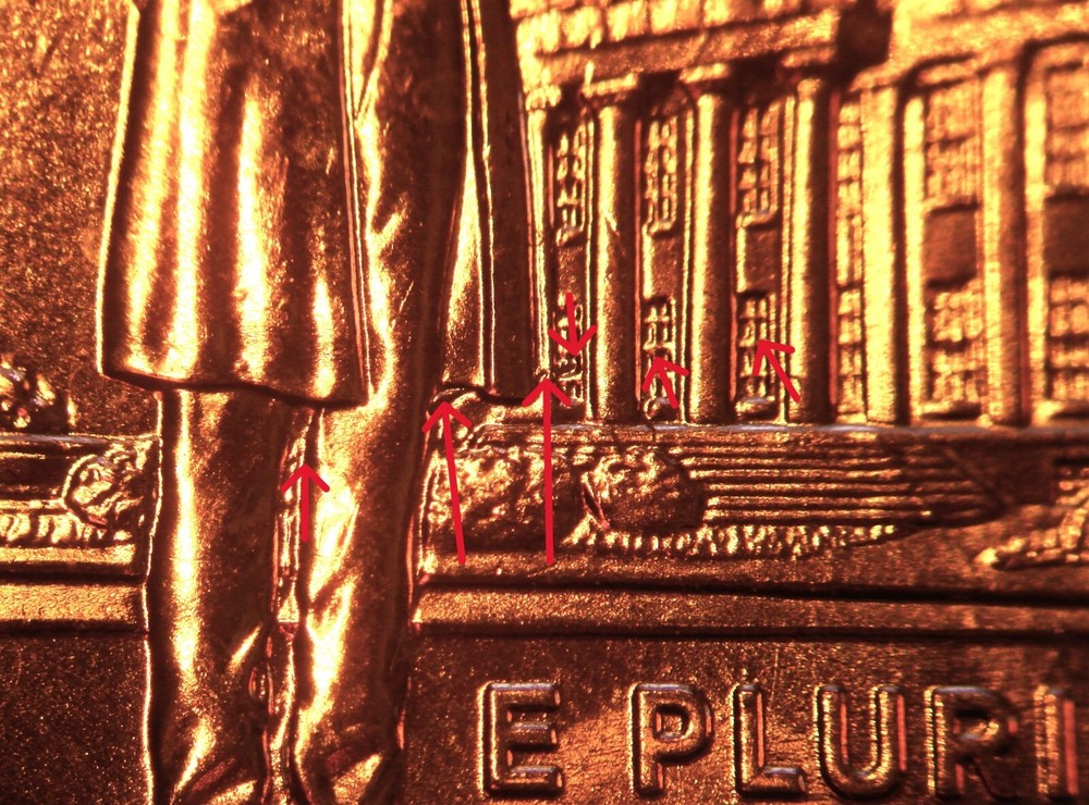 2009-P BU Professional Life Lincoln Cent Reverse Side Long Die Gouge Error