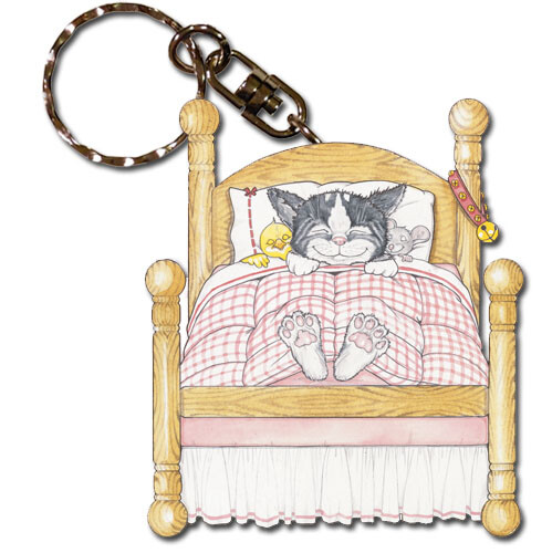 Cat Dreams Keychain Wooden