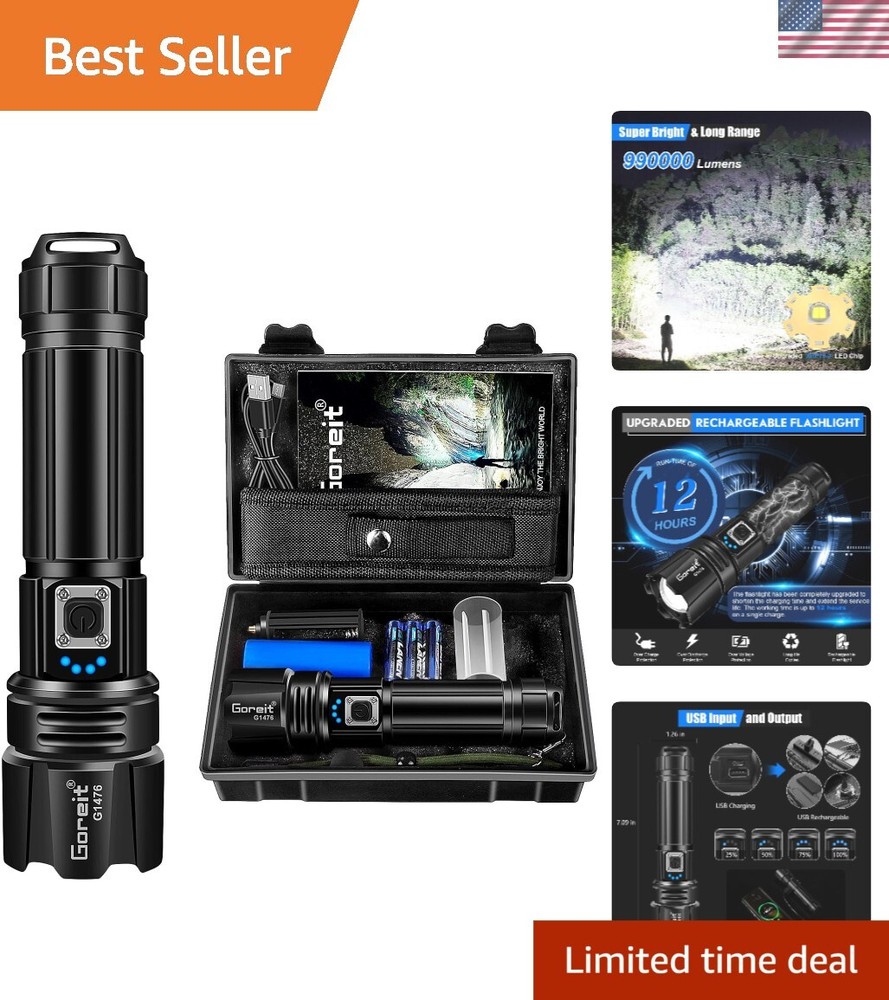 Super Bright Rechargeable Flashlight - 1640ft Range, 5 Modes, Waterproof