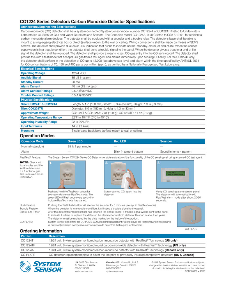 SYSTEM SENSOR CO1224TR