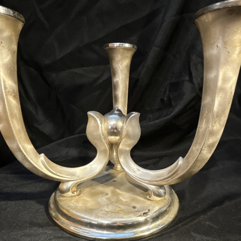 WMF Ikora Silverplate Three-Arm Candlesticks Pair Post-1940 Decorative