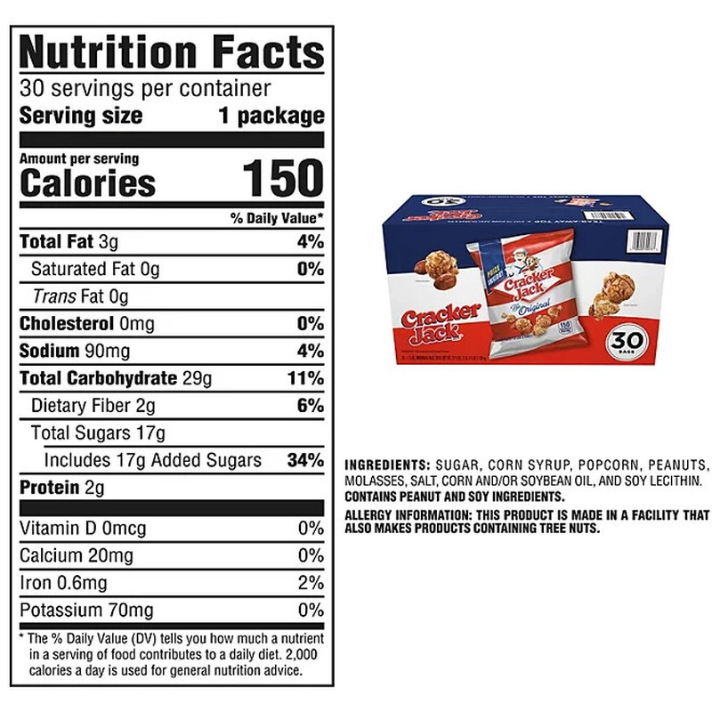 2 Pack Cracker Jack Original Caramel Coated Popcorn and Peanuts 1.25 Oz., 30 Pk.