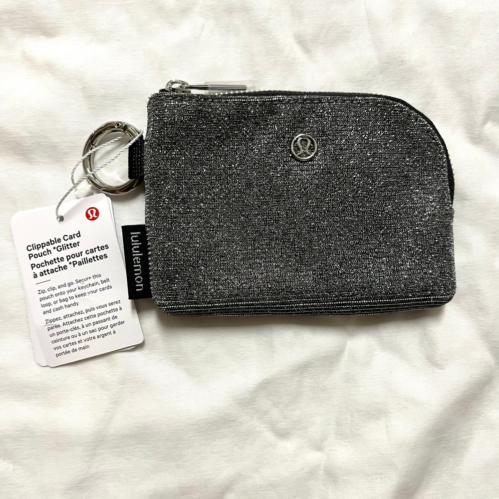 NWT Lululemon Clippable Card Pouch Glitter Graphite Grey Dark Silver Key Ring