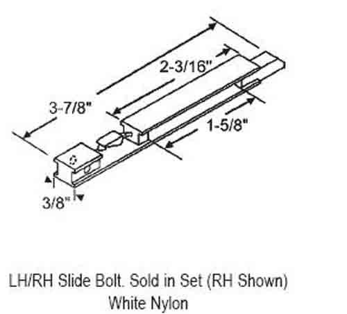 STB White Nylon Slide Bolt Set - Left Hand and Right Hand