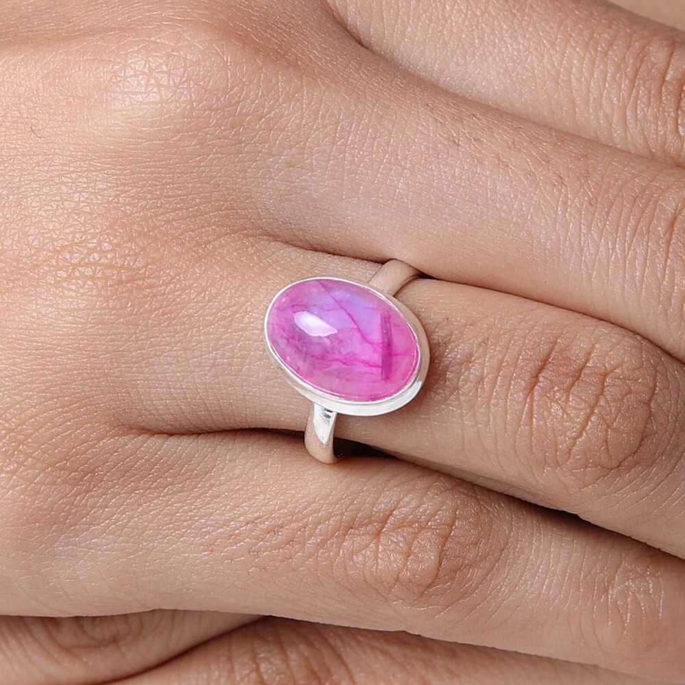 Natural Pink Moonstone Ring 925 Sterling Silver Handmade Gemstone Ring Gift Ring