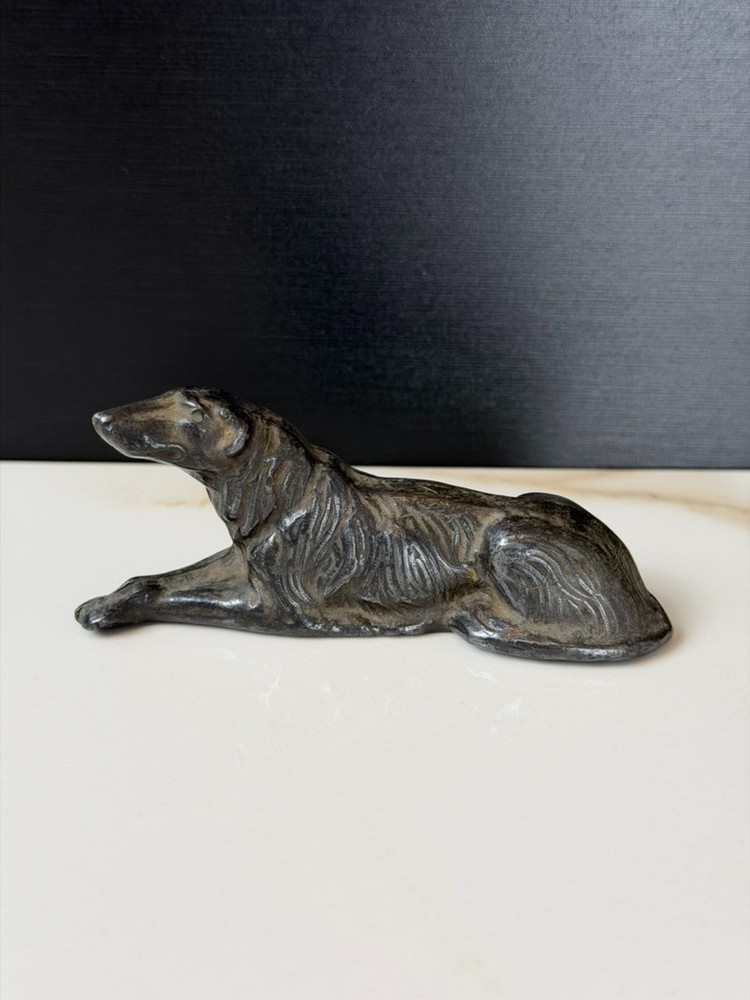 Antique Cast Iron Reclining Greyfaced Hound / Wolfhound