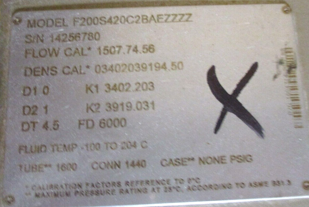MICRO MOTION , F200S420C2BAEZZZZ , 2" 600 SST FLOW METER, USED