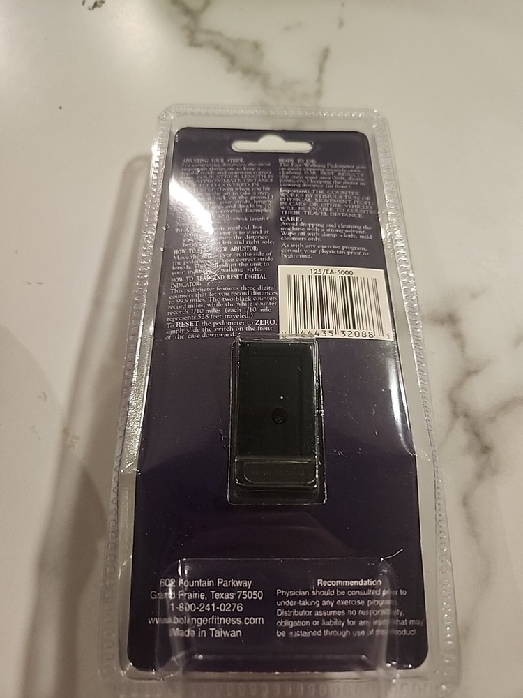 Bollinger Pedometer Direct Action Quick Read Display One Button Reset Hip Clip