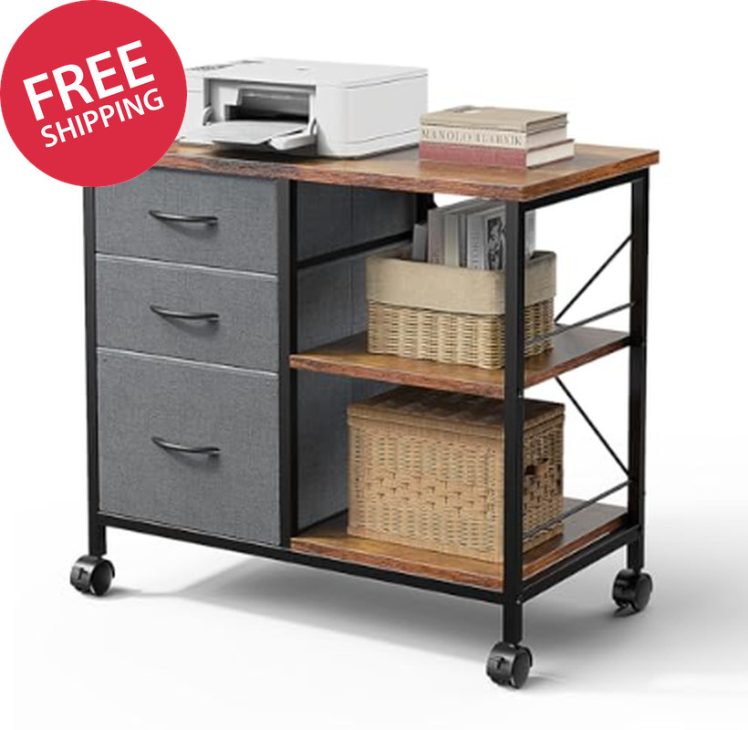 3-Layer Mobile Filing Cabinet, Printer Stand with Storage, Office Storage Cabine