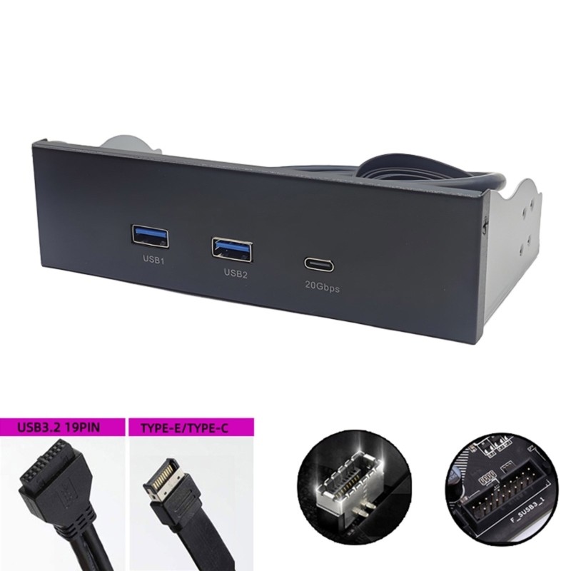USB3.2 Front Panel USB Hub for 5.25Inch Bay Featuring Double USB3.2 and Type C