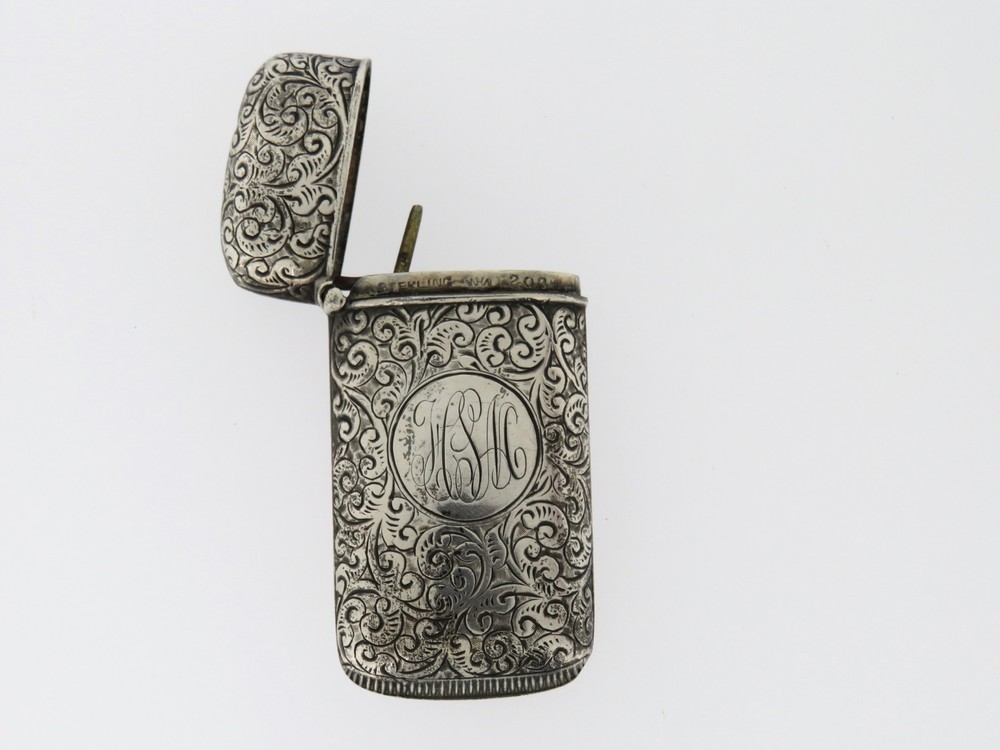 Vintage Sterling Silver Filigree Monogramed Vesta Case