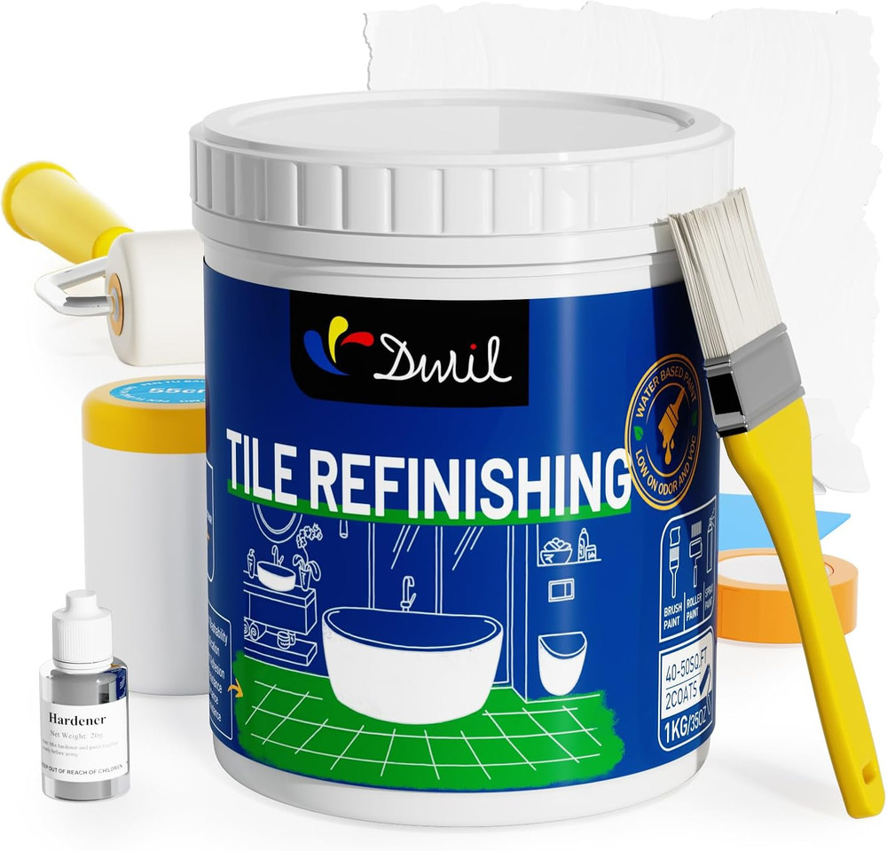 Easy Tub & Tile Refinishing Kit - White Water-Based Paint & Tools, 35oz