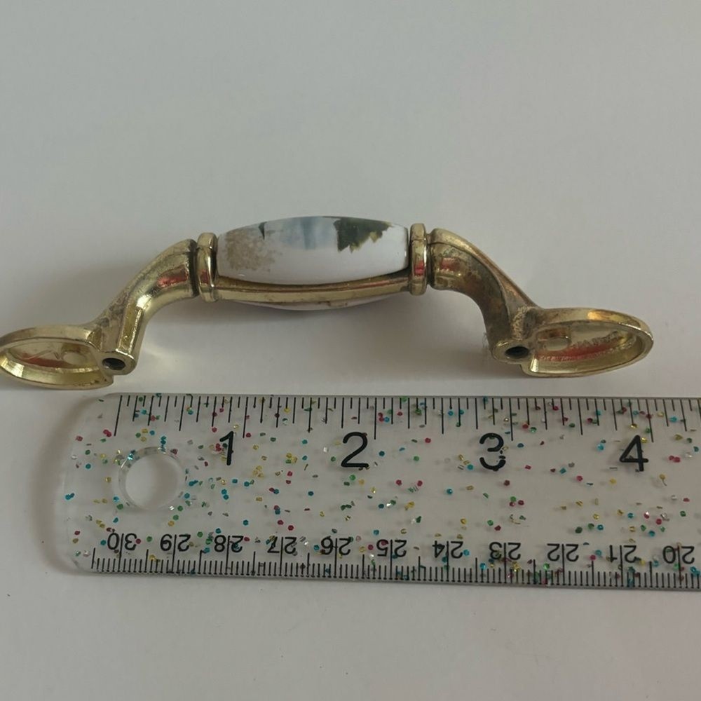 Brass Tone & Ceramic Lighthouse Drawer Door Pulls 3" Center lot (8)