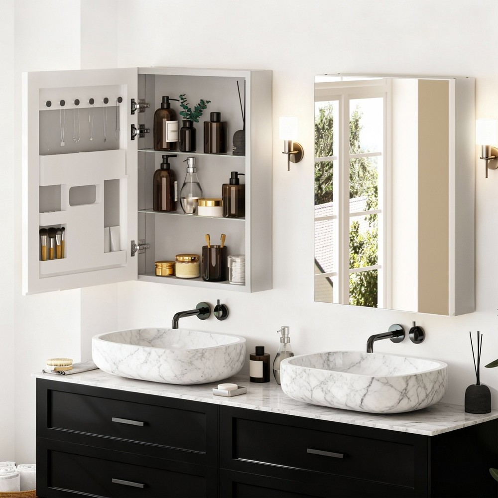 Bathroom Mirror Cabinet Ample Vanity with Adjustable Shelves Left Open 20"x28"