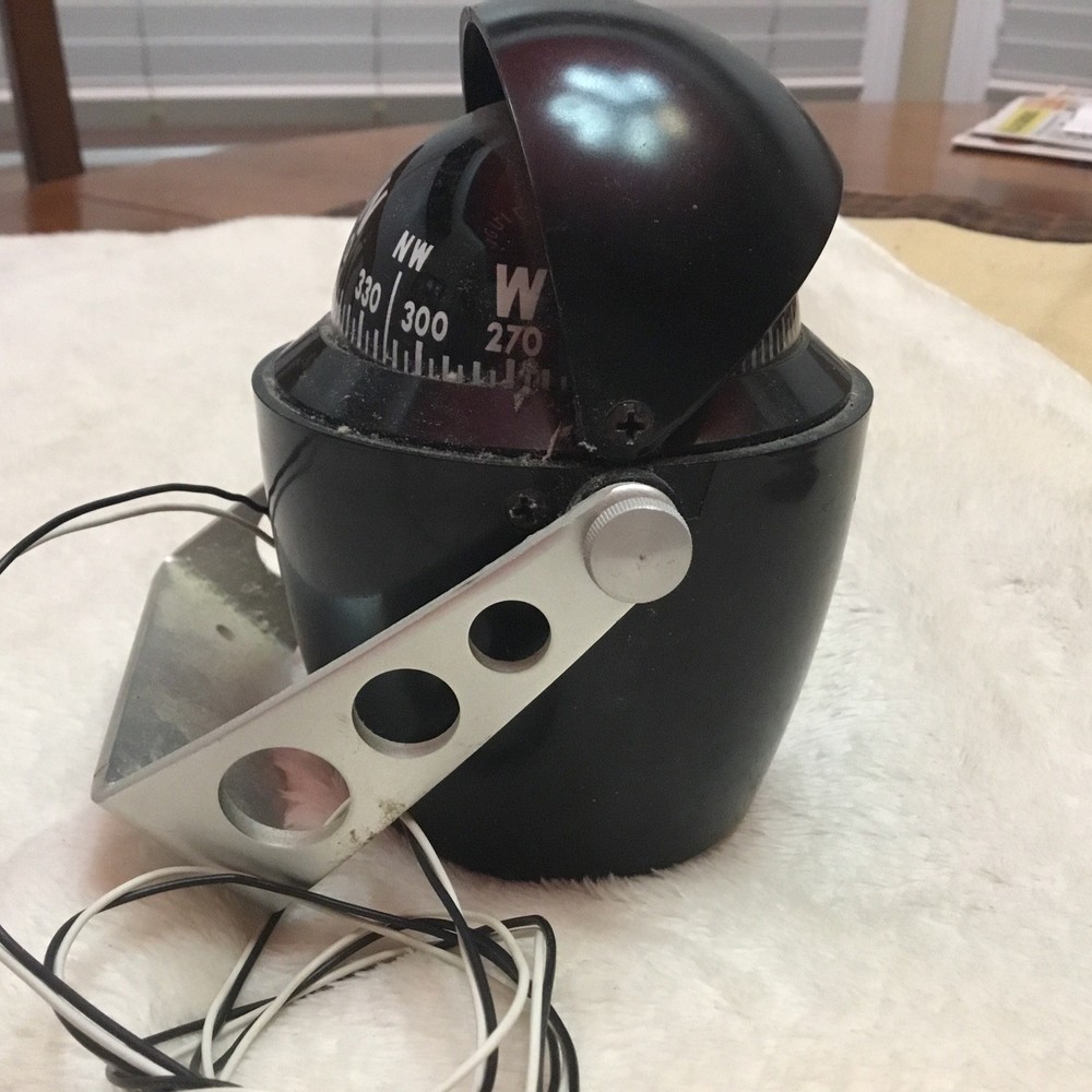 Vtg Airguide Illuminated Compass Shield Adjustable Mount W/Movable Sun shield