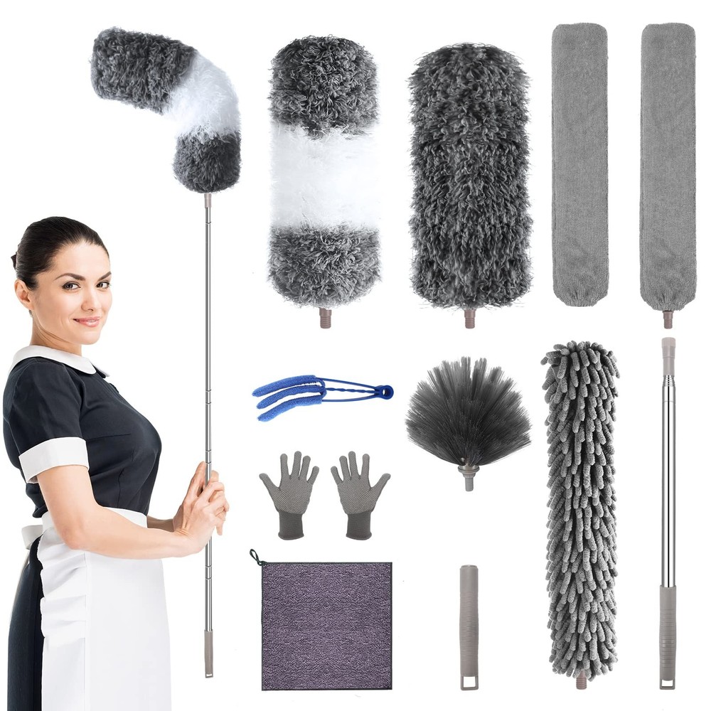 30-100 Inch Microfiber Feather Duster with Extension Pole - Washable, Bendable,