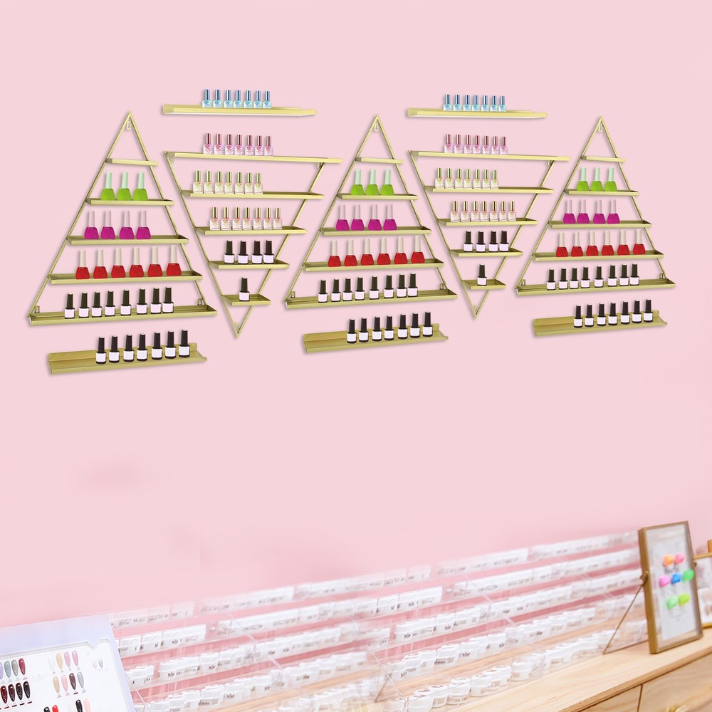 10X Triangular Nail Polish Racks 5 Tiers Wall-mounted Cosmetics Display Racks