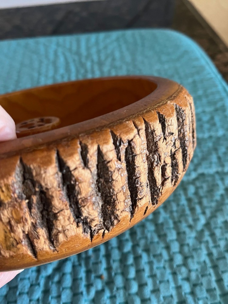 Vintage Nut Bowl Rustic Edge Tree Bark Set with 1 Nutcracker & 2 Picks