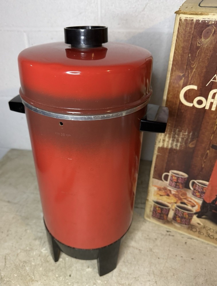 Vintage REGAL 7036 COFFEE MAKER Automatic PERCOLATOR Pot 36 cup Flame Red Box
