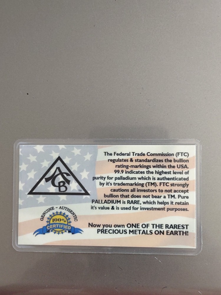 Palladium 5 GRAIN Certified Bar