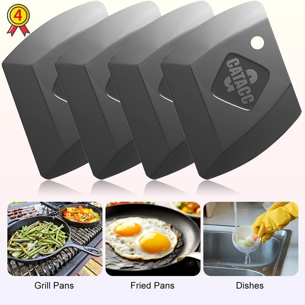 G.CATACC 4-Pack Plastic Pan Scrapers Durable Kitchen Cast Iron Pot Pan Tool