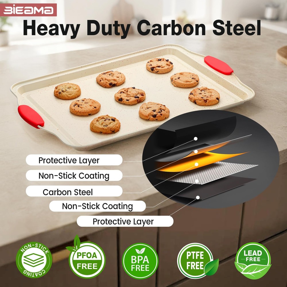BIEAMA 13-Piece Baking Pans Sets, Nonstick Bakeware Large, Cream