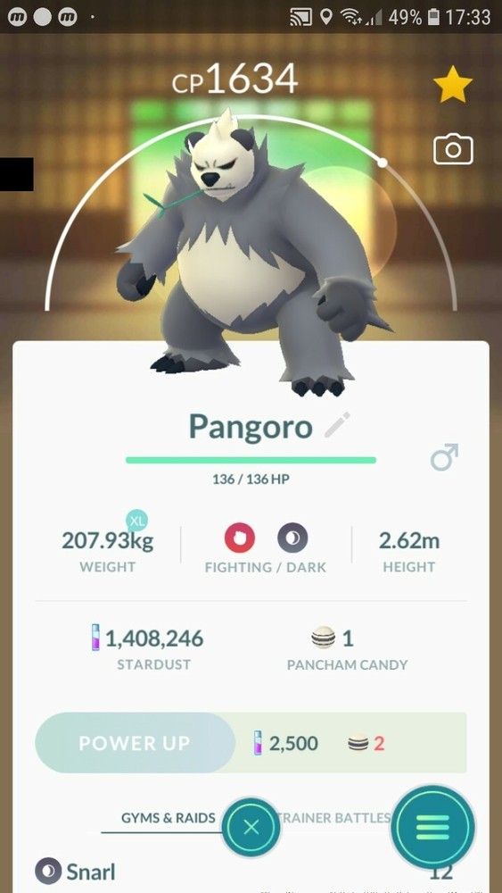 Pangoro ( Pancham Evolution ) Pokemon Tr@de Go
