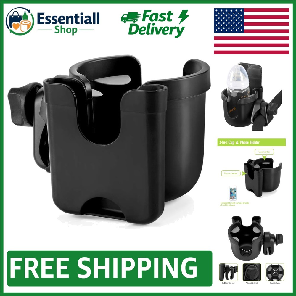 Secure Cup and Phone Holder for Strollers, Bikes, and Wheelchairs - Easy to Use