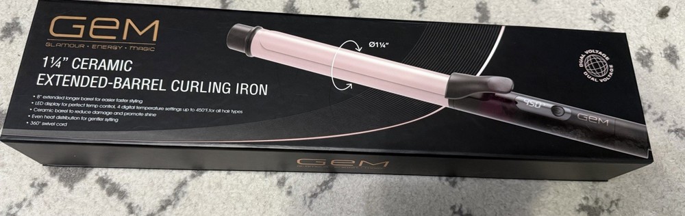 GEM 1¼” Ceramic Extended-Barrel Curling Iron - Digital Temp & Dual Voltage