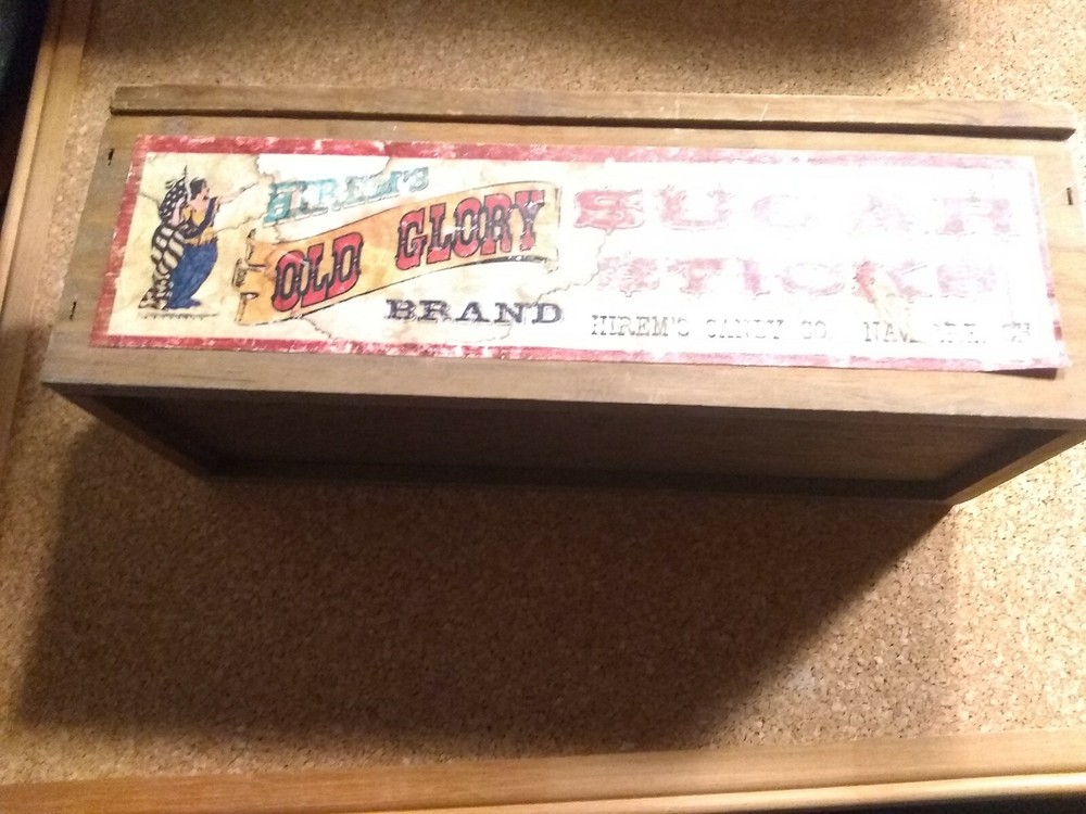 Hirems Old Glory Shugar Sticks Old wood candy box