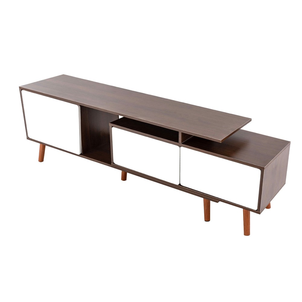3-Compartments TV Stand Adjustable Living Room Retangular Television Cabinet