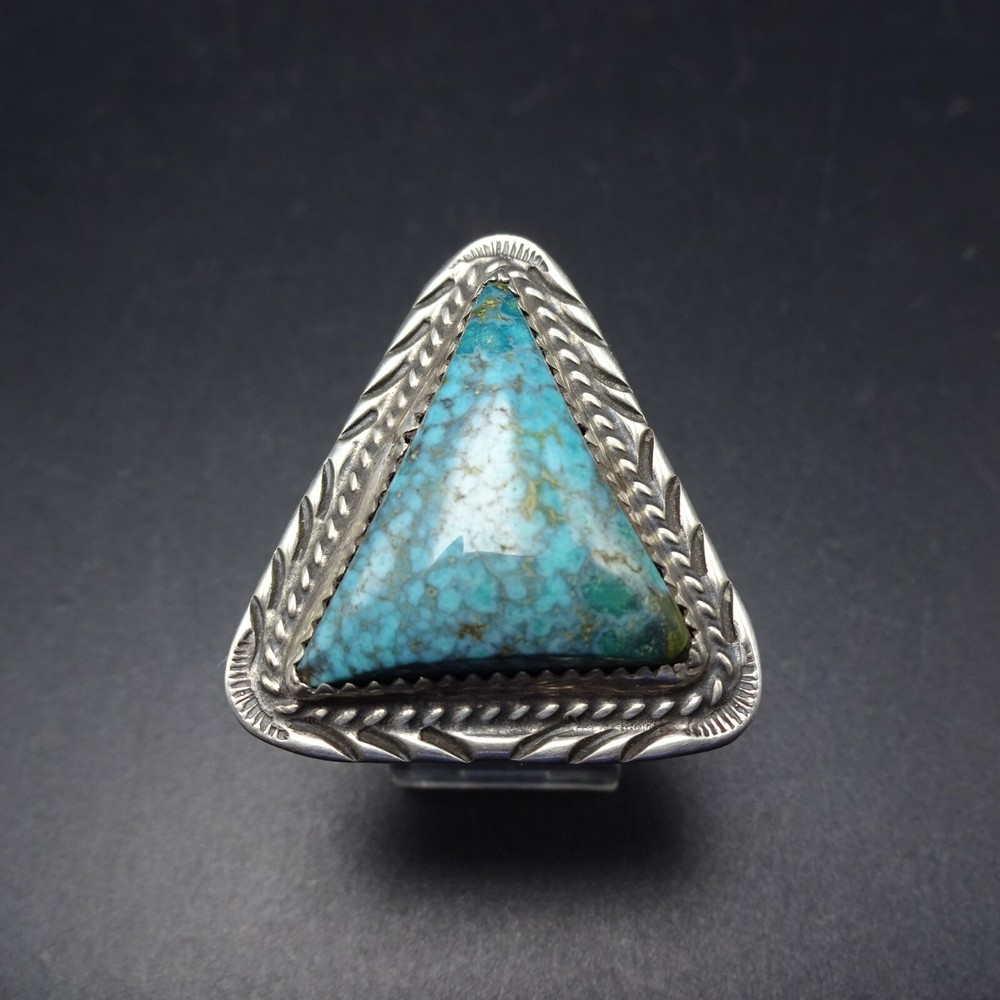 Vintage Sterling Silver TURQUOISE with Webbed Matrix RING size 7 Triangle