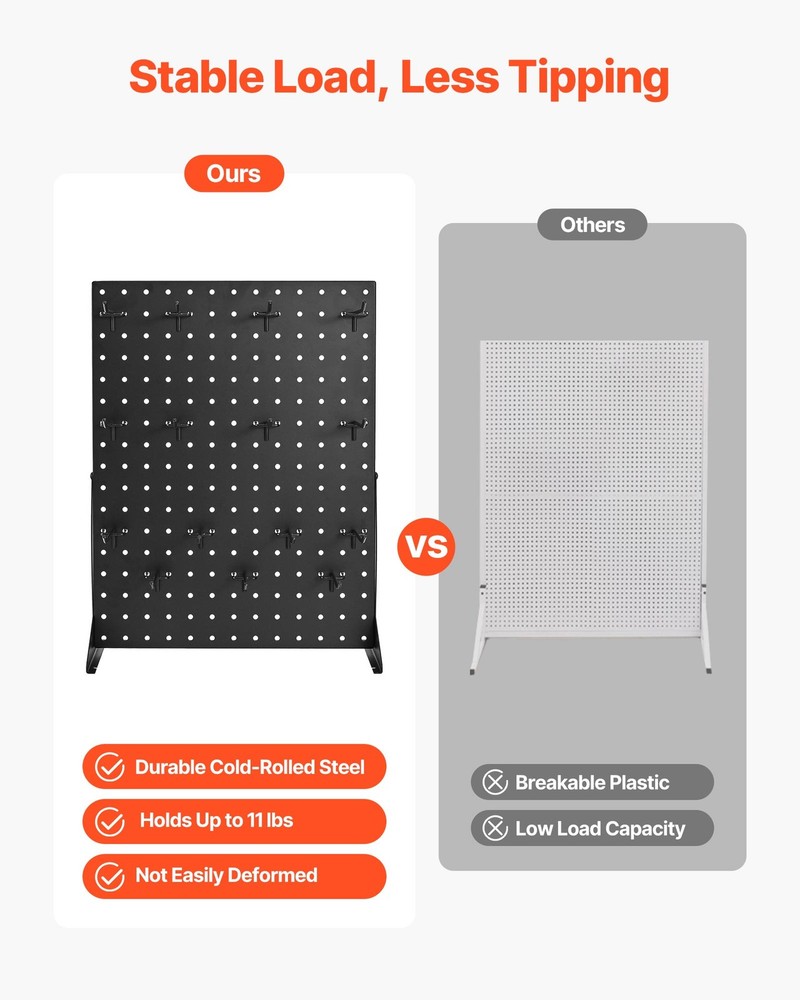 VEVOR Pegboard Display Stand with 30 Hooks Pegboard Panels Display Black (2 PCS)